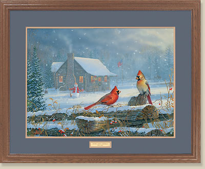 Snowy Cabin-Cardinals by Sam Timm - Click Image to Close